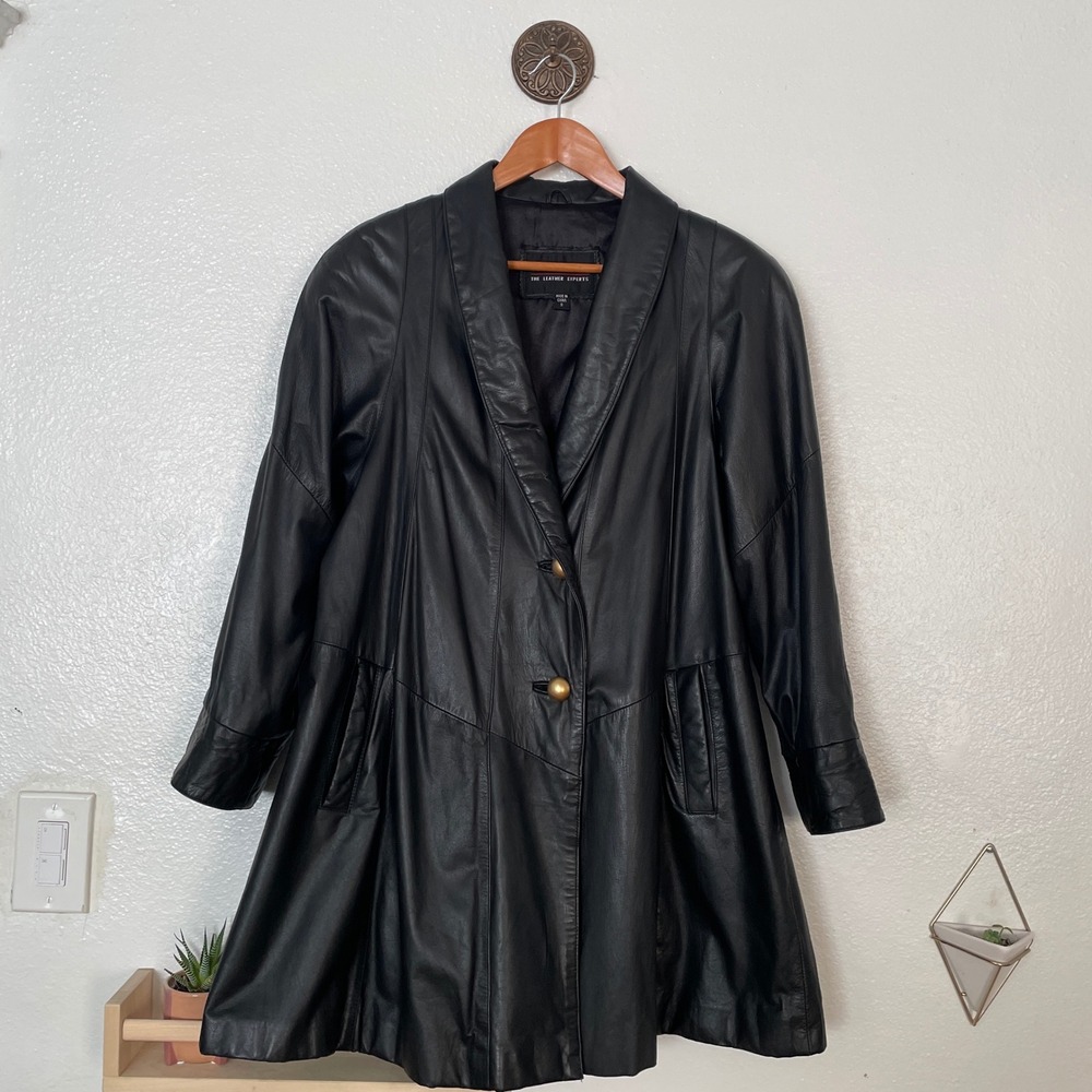 Wilsons The Leather Experts Womens Black Leather Swing Coat Jacket Small Vintage